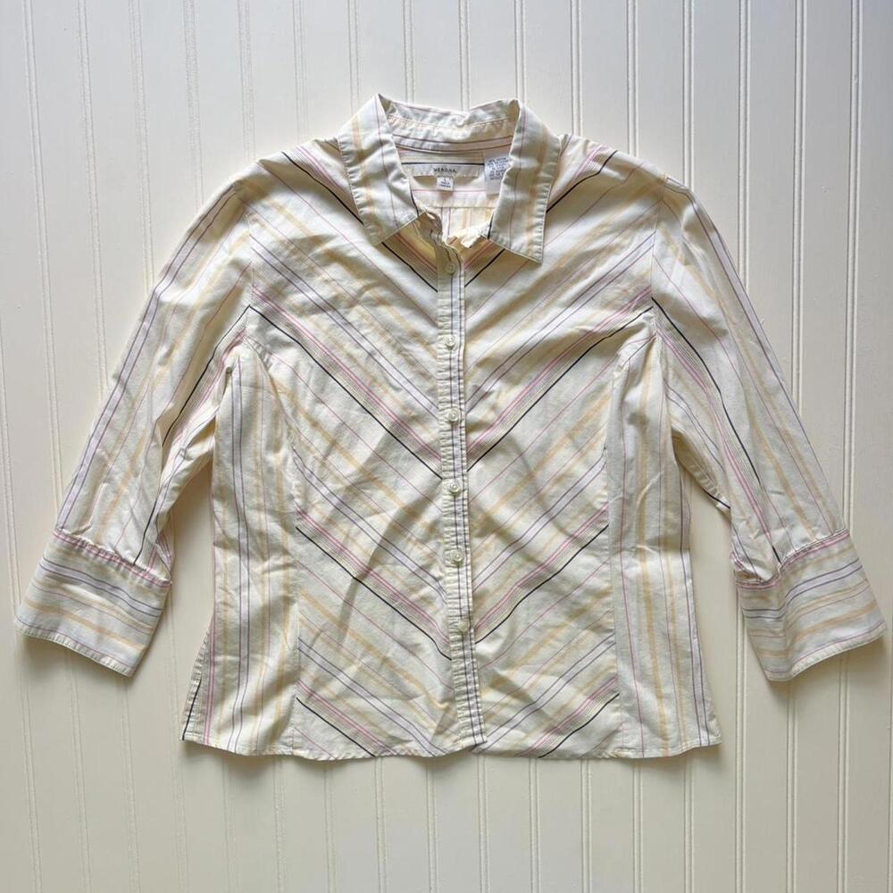 Butter yellow striped Y2K button up shirt